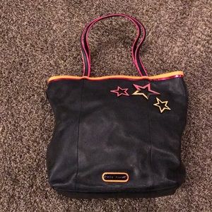 Betsey Johnson Black Leather with Neon Stars Tote